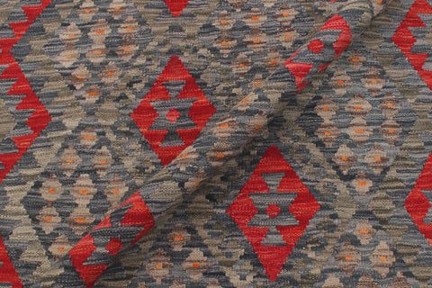 handmade Geometric Kilim Charcoal Red Hand-Woven RECTANGLE 100% WOOL area rug 5 x 7