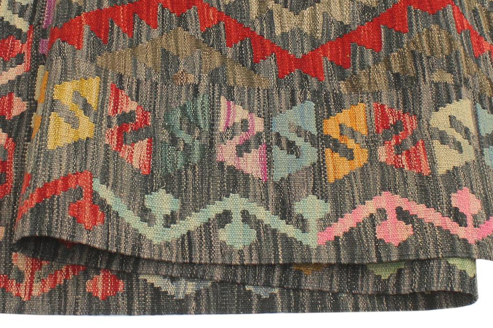 Flat Weave Kilim Antique Navaho Vintage handmade Geometric Kilim Charcoal Red Hand-Woven Rectangle 100% Wool Area Rug 5x7 