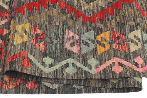 handmade Geometric Kilim Charcoal Red Hand-Woven RECTANGLE 100% WOOL area rug 5 x 7