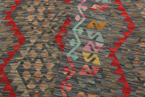 handmade Geometric Kilim Charcoal Red Hand-Woven RECTANGLE 100% WOOL area rug 5 x 7