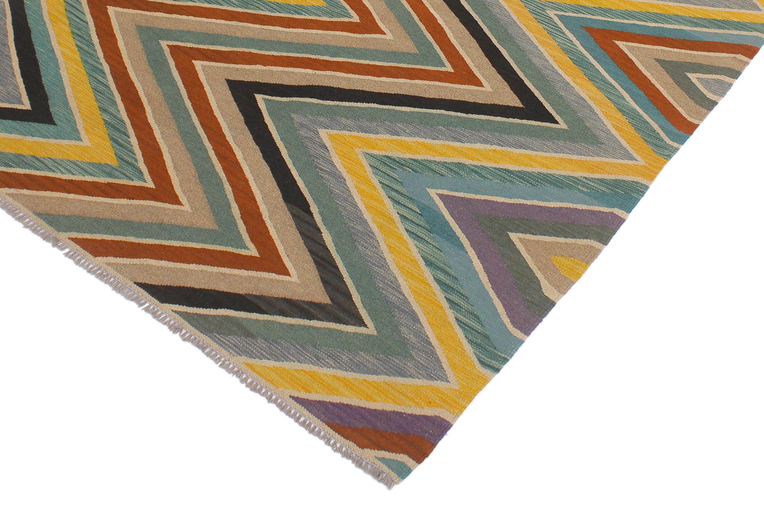 handmade Modern Kilim Blue Black Hand-Woven RECTANGLE 100% WOOL area rug 5x7