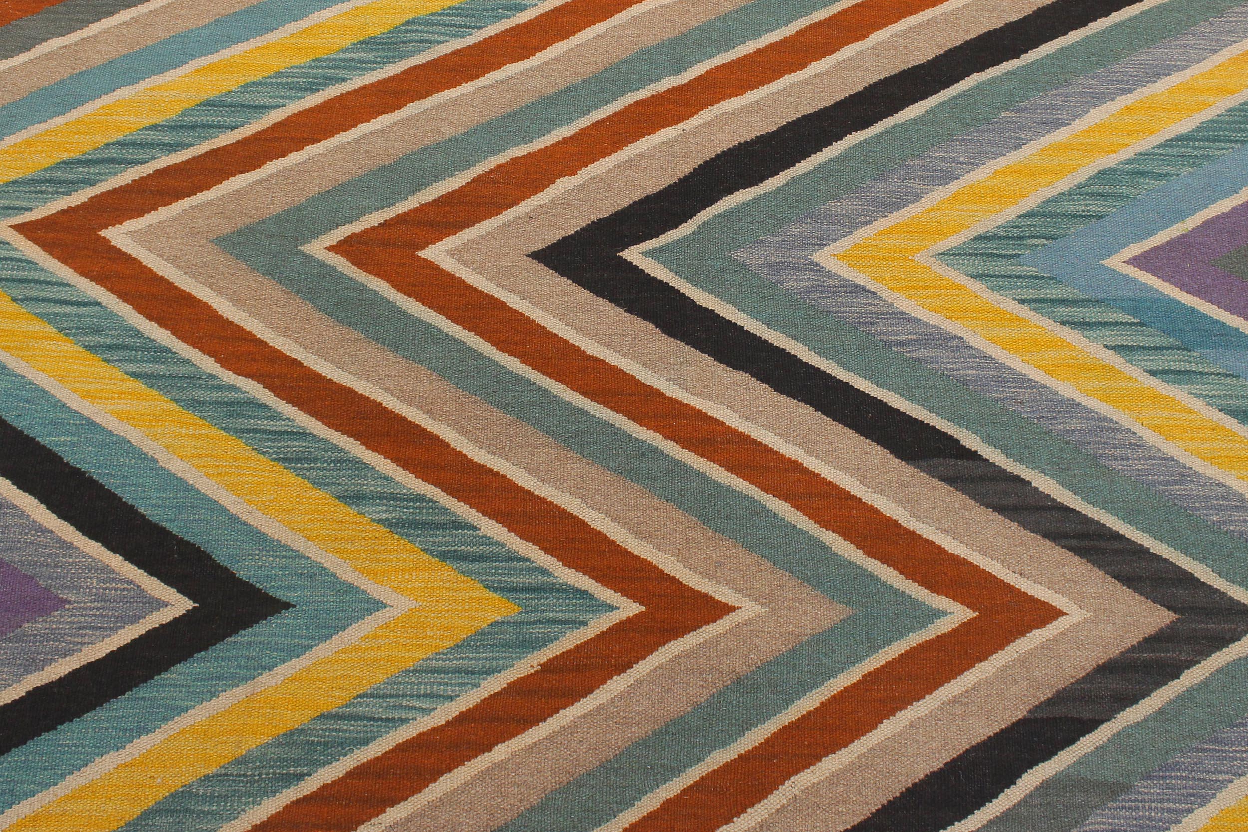 handmade Modern Kilim Blue Black Hand-Woven RECTANGLE 100% WOOL area rug 5x7