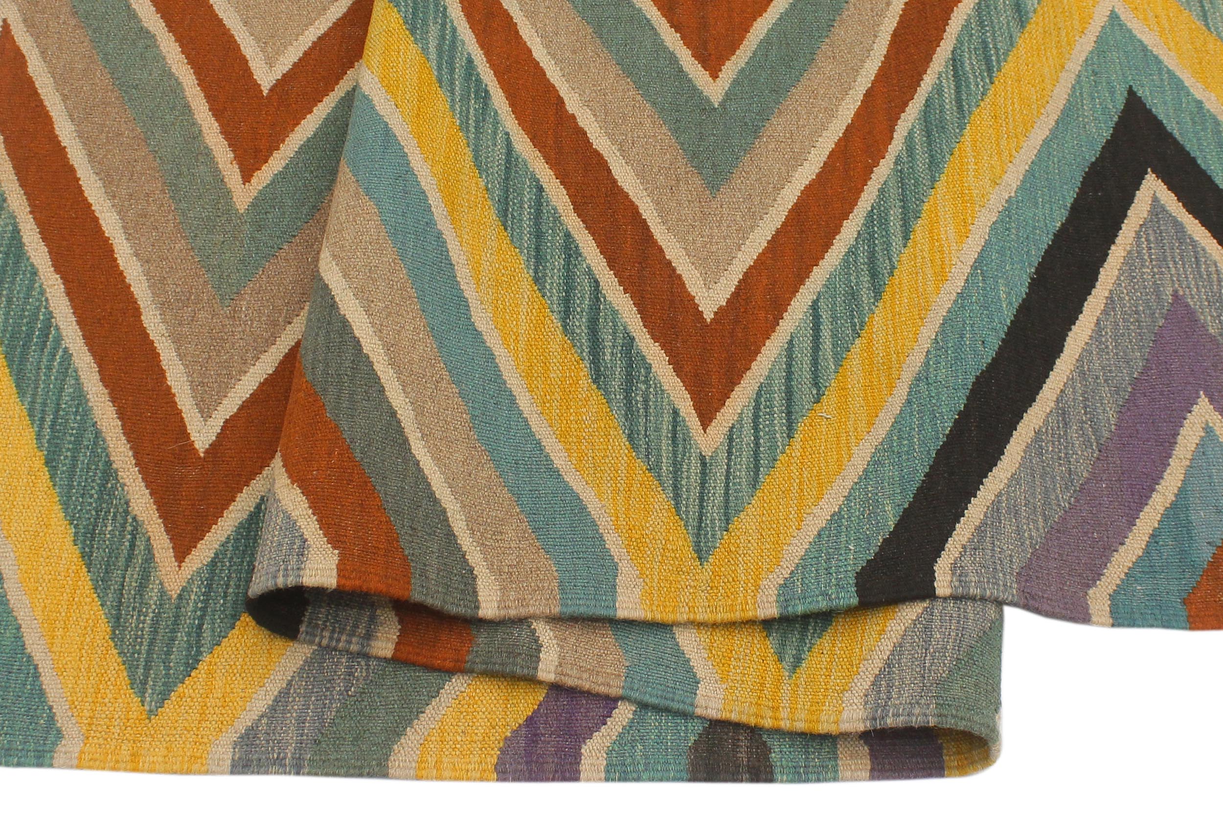 handmade Modern Kilim Blue Black Hand-Woven RECTANGLE 100% WOOL area rug 5x7