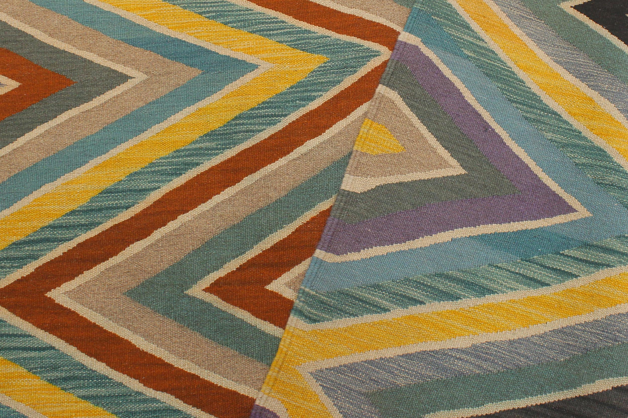 handmade Modern Kilim Blue Black Hand-Woven RECTANGLE 100% WOOL area rug 5x7