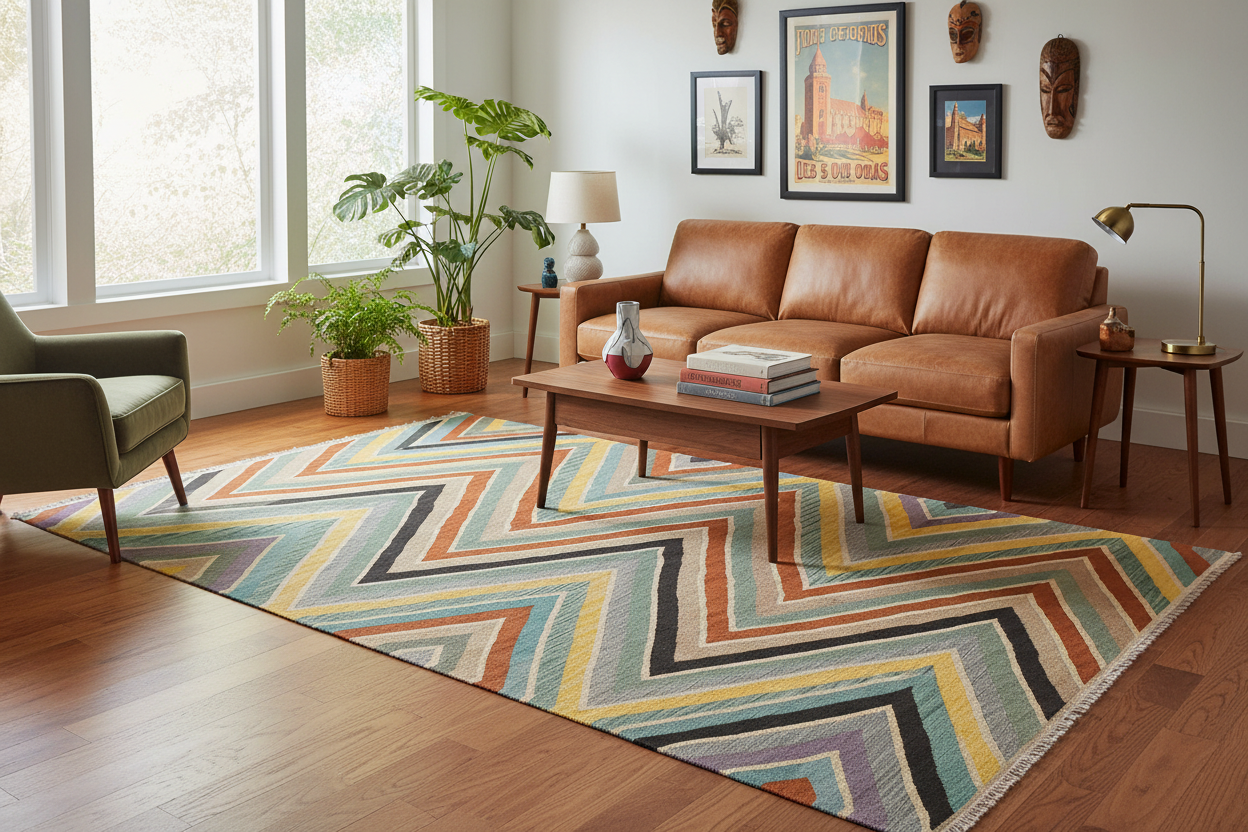 handmade Modern Kilim Blue Black Hand-Woven RECTANGLE 100% WOOL area rug 5x7