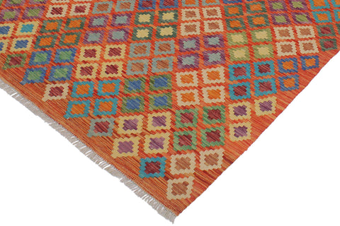 handmade Geometric Kilim Rust Blue Hand-Woven RECTANGLE 100% WOOL area rug 5x6