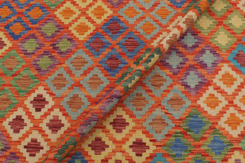 handmade Geometric Kilim Rust Blue Hand-Woven RECTANGLE 100% WOOL area rug 5x6