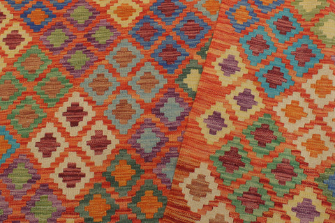 handmade Geometric Kilim Rust Blue Hand-Woven RECTANGLE 100% WOOL area rug 5x6