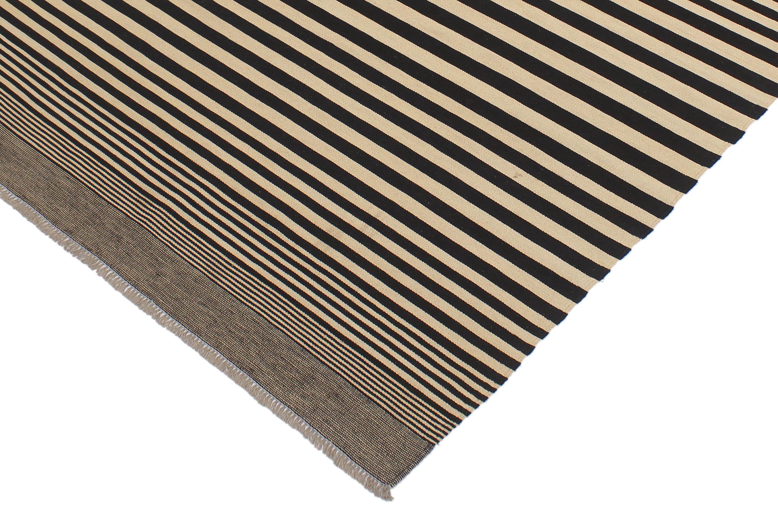 handmade Modern Kilim Beige Black Hand-Woven RECTANGLE 100% WOOL area rug 6 x 8