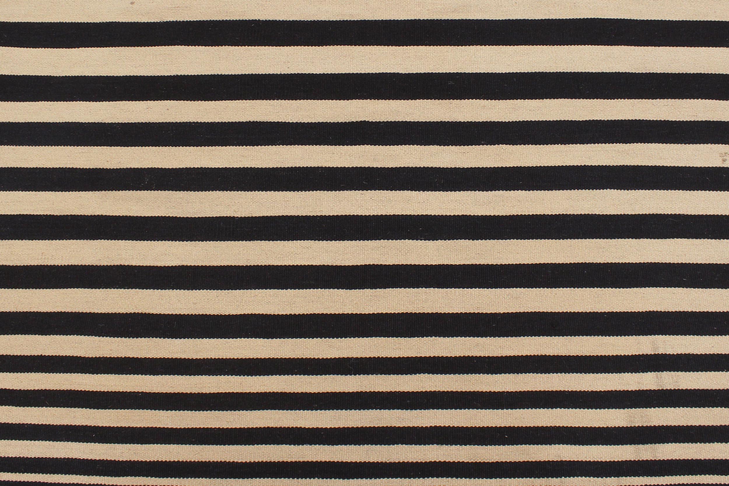 handmade Modern Kilim Beige Black Hand-Woven RECTANGLE 100% WOOL area rug 6 x 8