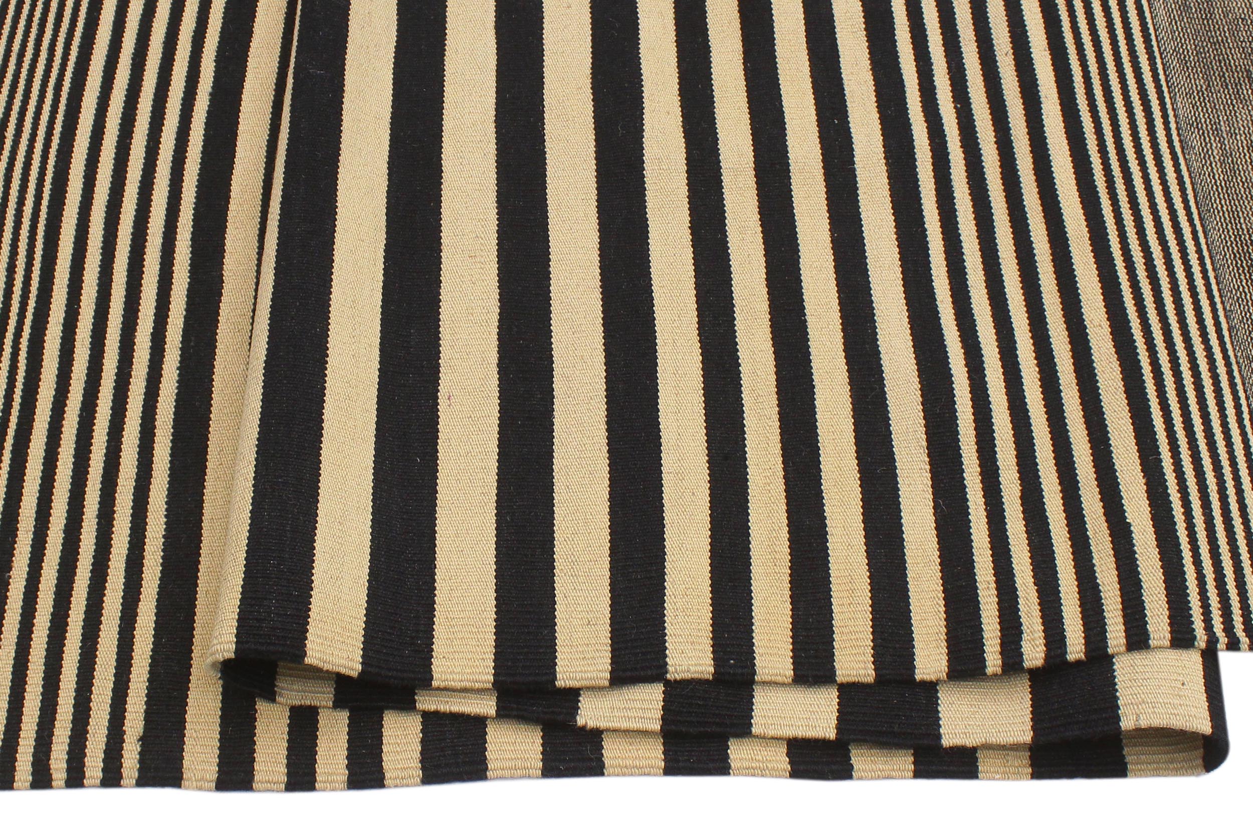 handmade Modern Kilim Beige Black Hand-Woven RECTANGLE 100% WOOL area rug 6 x 8