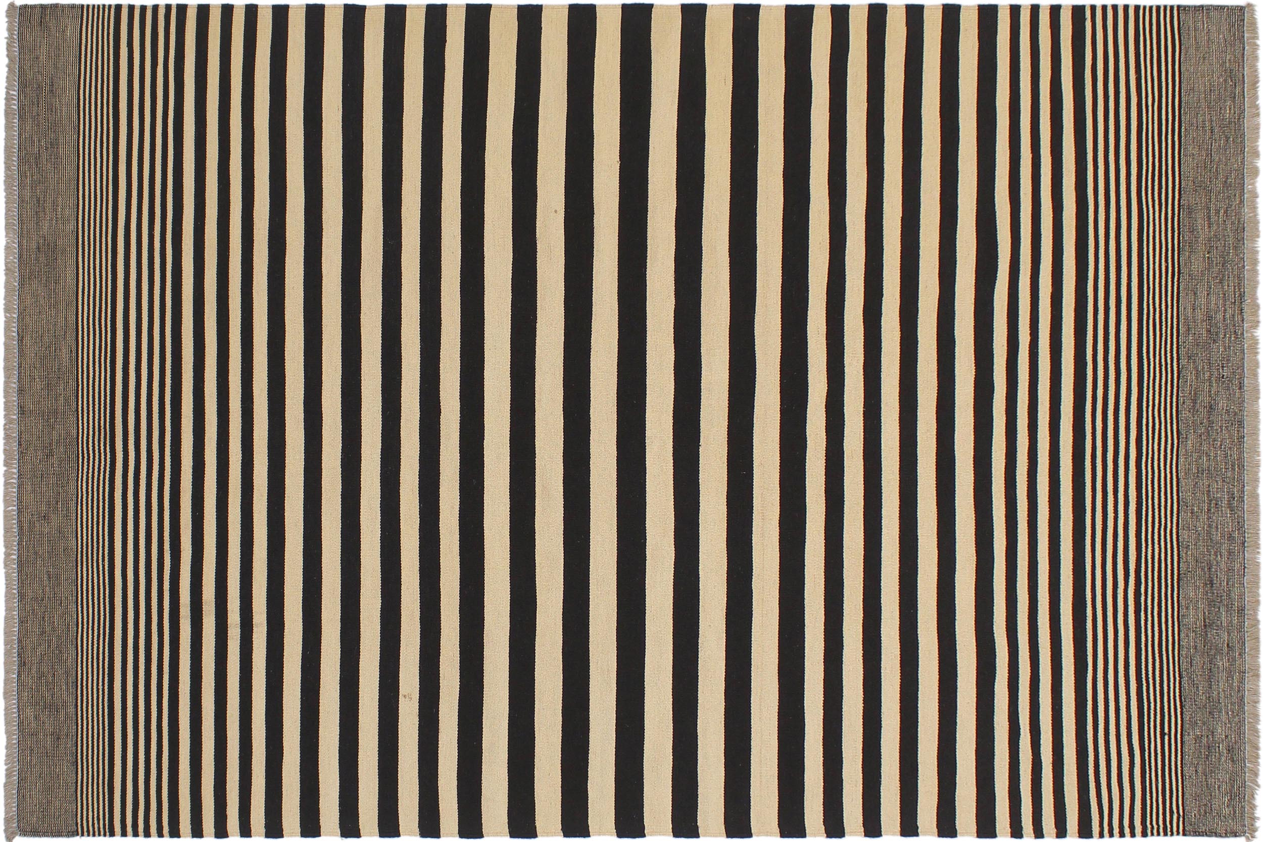 handmade Modern Kilim Beige Black Hand-Woven RECTANGLE 100% WOOL area rug 6 x 8