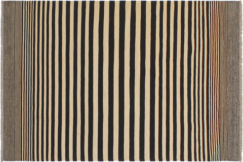 handmade Modern Kilim Beige Black Hand-Woven RECTANGLE 100% WOOL area rug 6 x 8