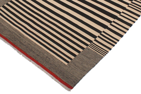 handmade Modern Kilim Beige Black Hand-Woven RECTANGLE 100% WOOL area rug 6 x 8