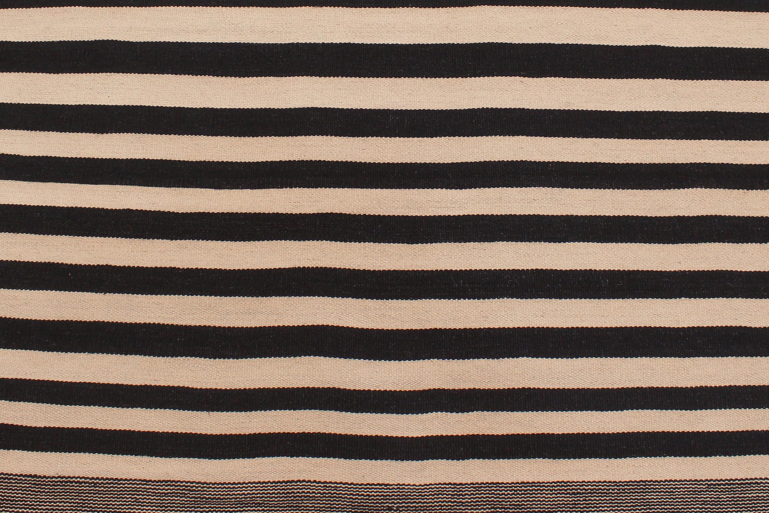 handmade Modern Kilim Beige Black Hand-Woven RECTANGLE 100% WOOL area rug 6 x 8