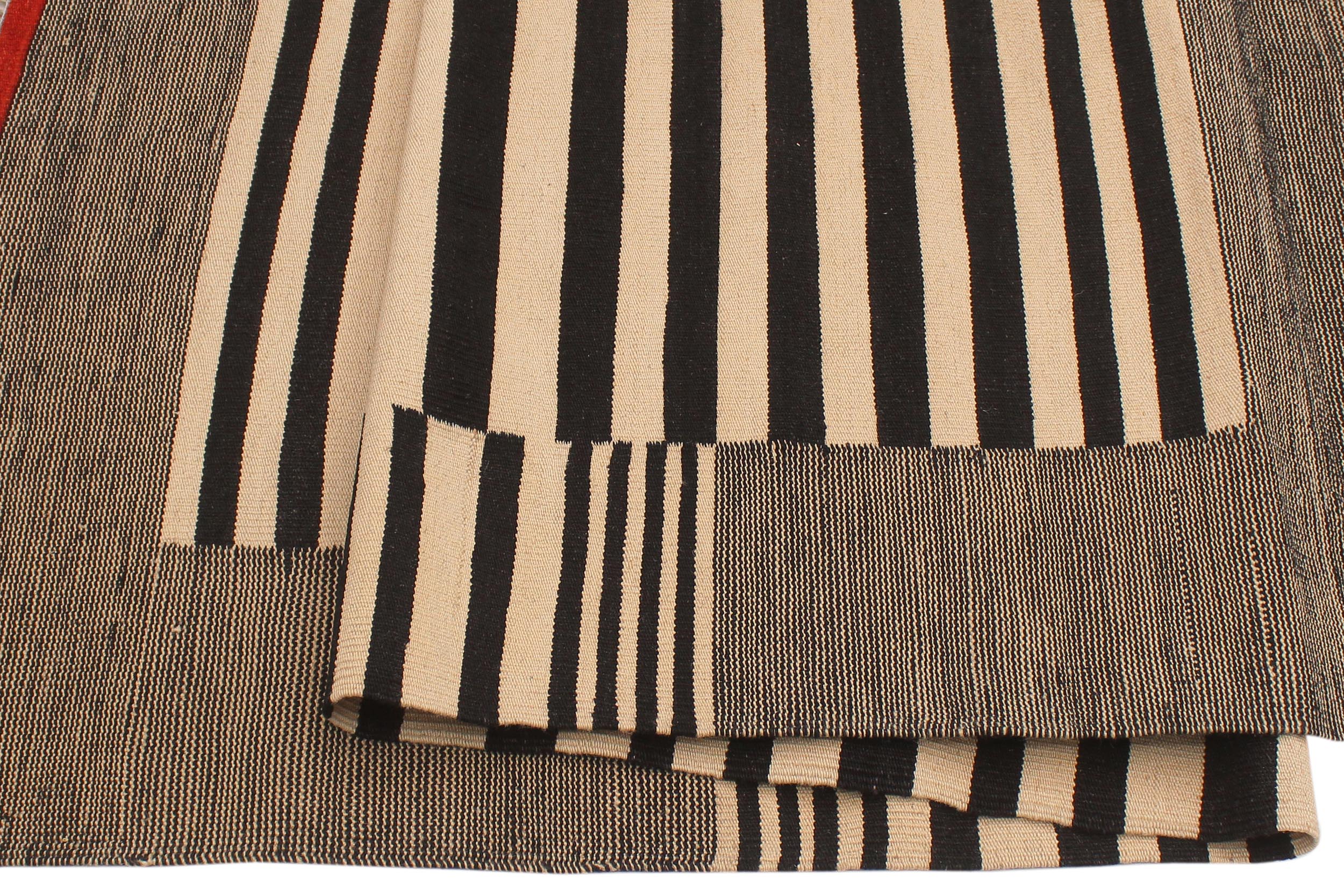handmade Modern Kilim Beige Black Hand-Woven RECTANGLE 100% WOOL area rug 6 x 8