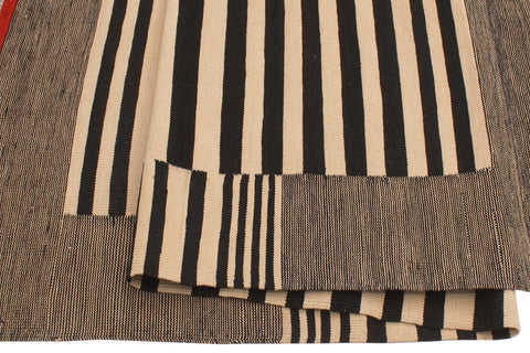 handmade Modern Kilim Beige Black Hand-Woven RECTANGLE 100% WOOL area rug 6 x 8