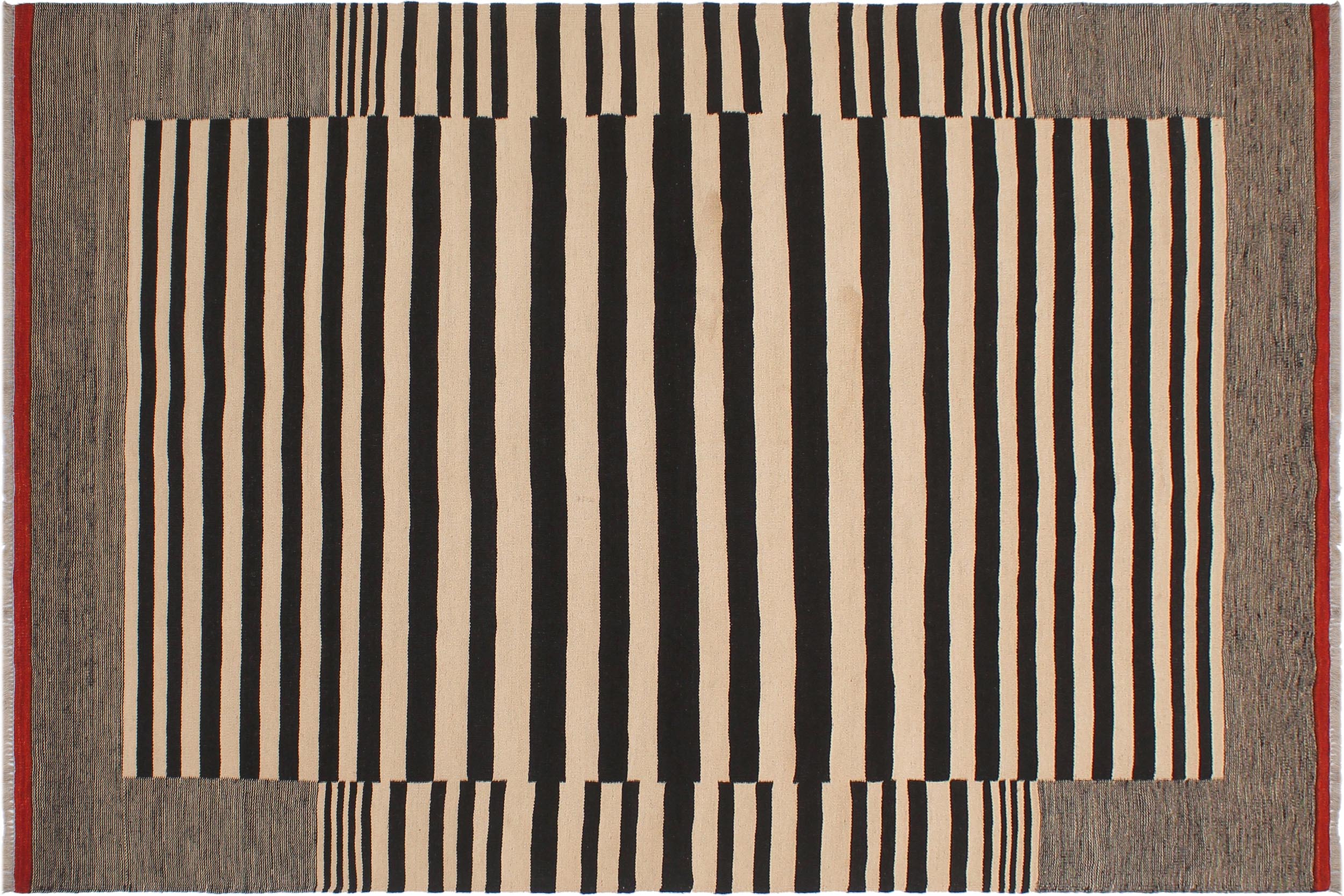 handmade Modern Kilim Beige Black Hand-Woven RECTANGLE 100% WOOL area rug 6 x 8