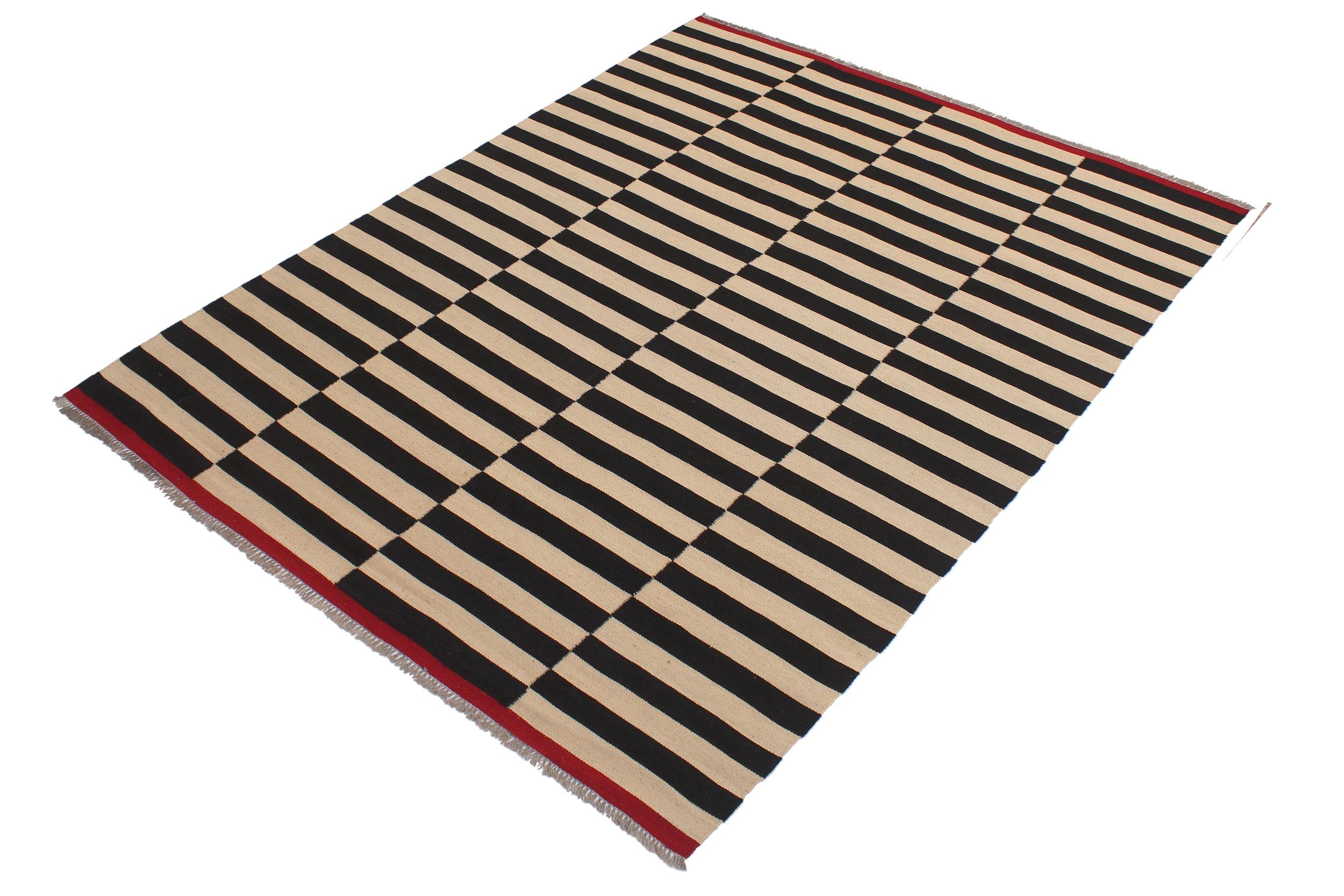 handmade Modern Kilim Beige Black Hand-Woven RECTANGLE 100% WOOL area rug 6 x 8