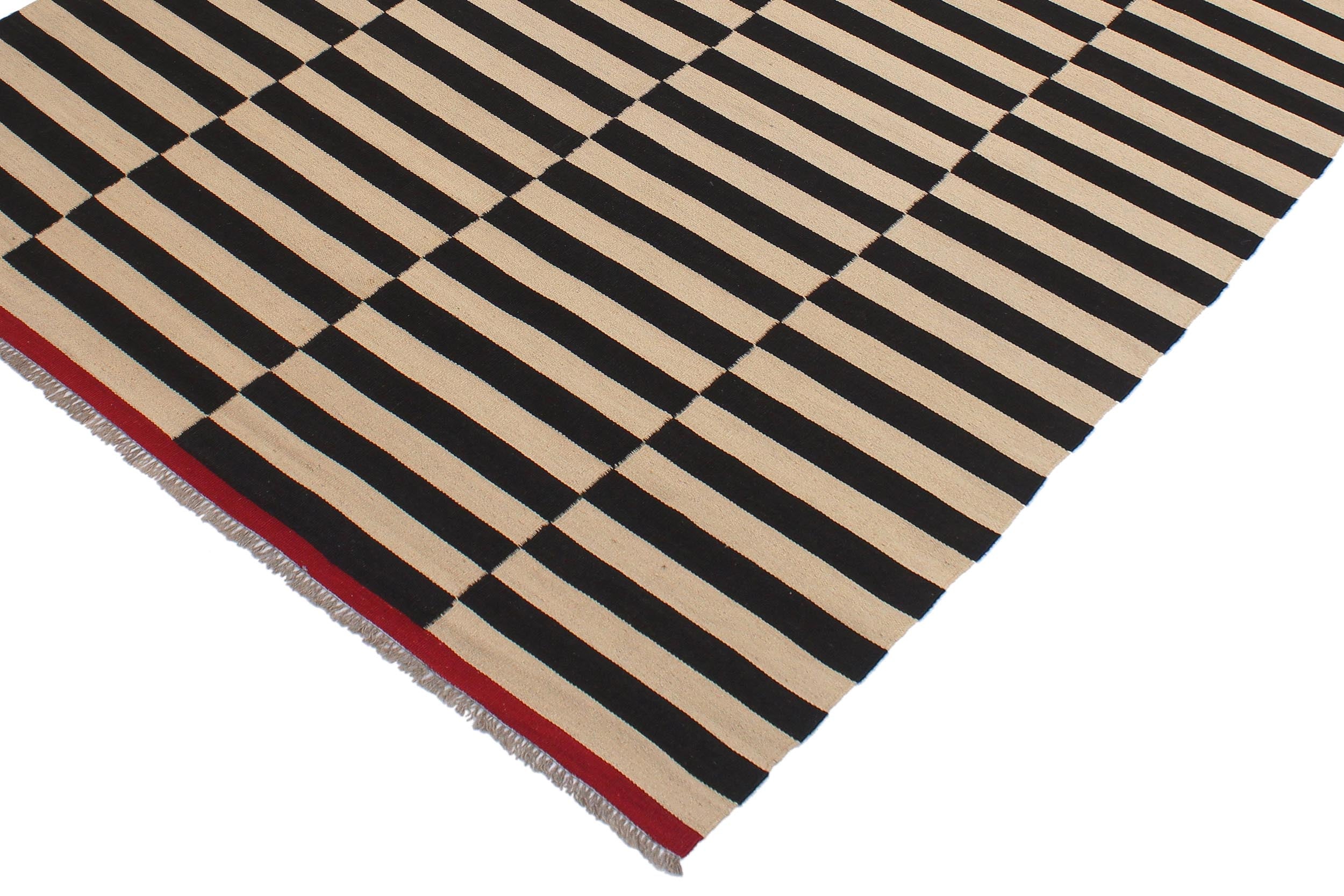 handmade Modern Kilim Beige Black Hand-Woven RECTANGLE 100% WOOL area rug 6 x 8