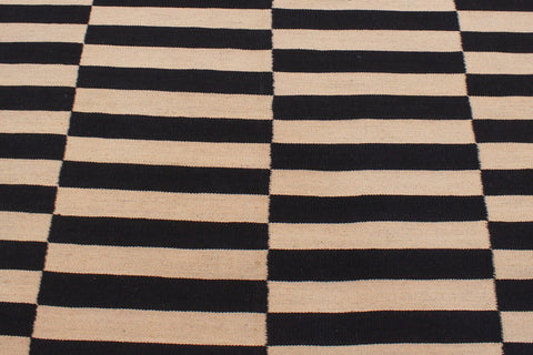 handmade Modern Kilim Beige Black Hand-Woven RECTANGLE 100% WOOL area rug 6 x 8