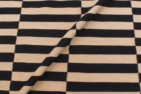 handmade Modern Kilim Beige Black Hand-Woven RECTANGLE 100% WOOL area rug 6 x 8