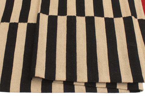handmade Modern Kilim Beige Black Hand-Woven RECTANGLE 100% WOOL area rug 6 x 8