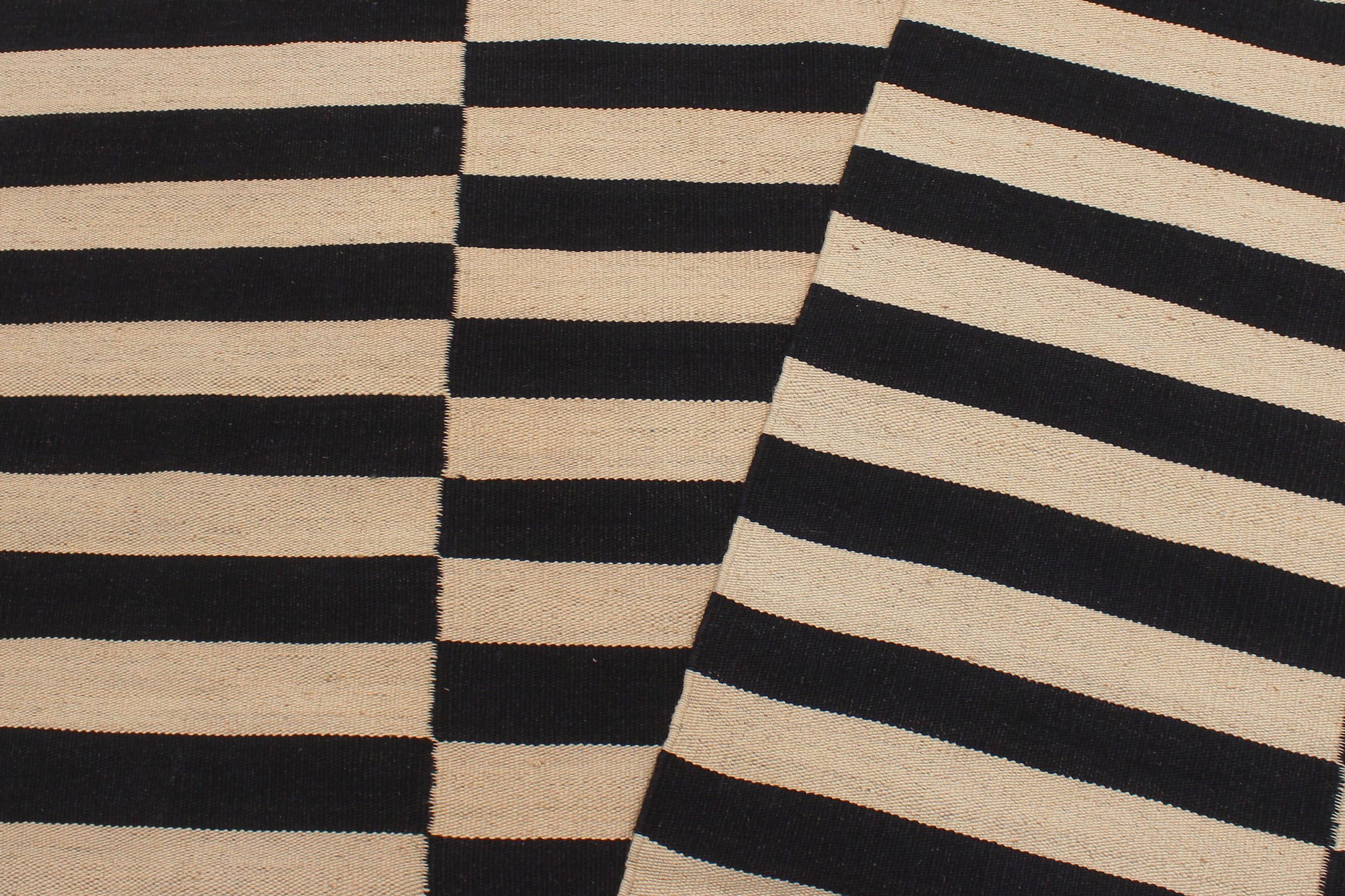 handmade Modern Kilim Beige Black Hand-Woven RECTANGLE 100% WOOL area rug 6 x 8