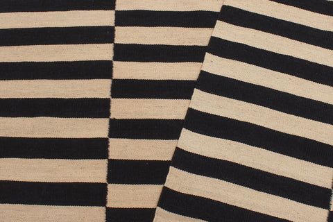 handmade Modern Kilim Beige Black Hand-Woven RECTANGLE 100% WOOL area rug 6 x 8