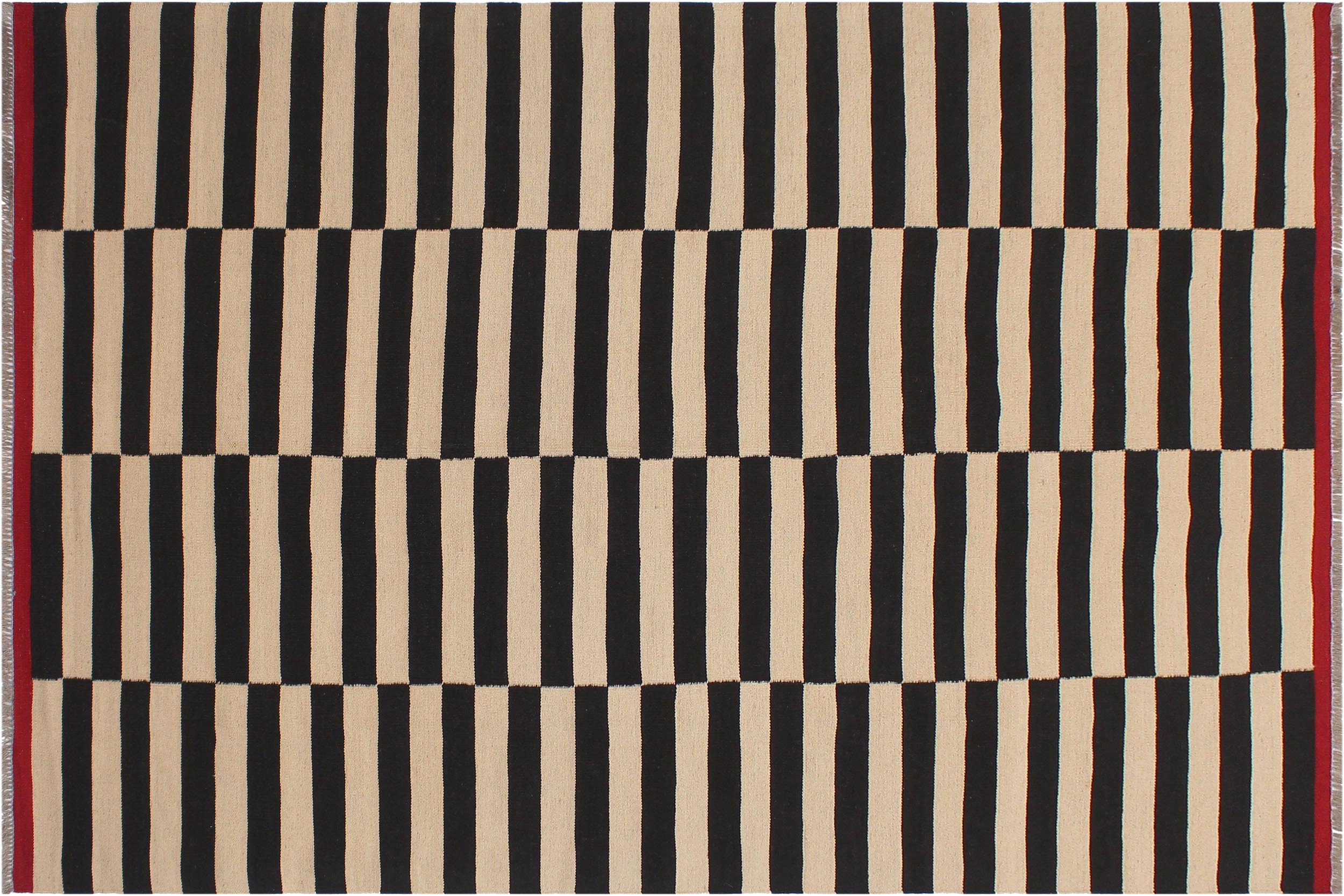 handmade Modern Kilim Beige Black Hand-Woven RECTANGLE 100% WOOL area rug 6 x 8