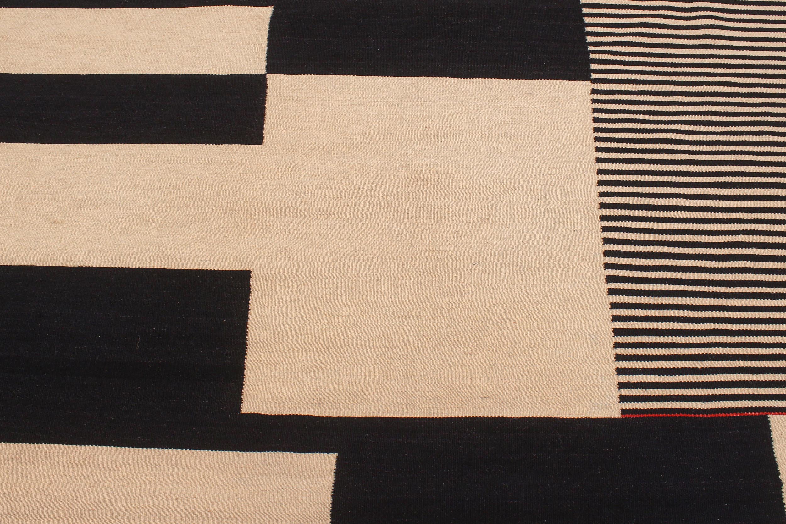 handmade Modern Kilim Beige Black Hand-Woven RECTANGLE 100% WOOL area rug 6 x 8