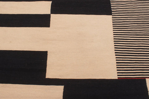 handmade Modern Kilim Beige Black Hand-Woven RECTANGLE 100% WOOL area rug 6 x 8