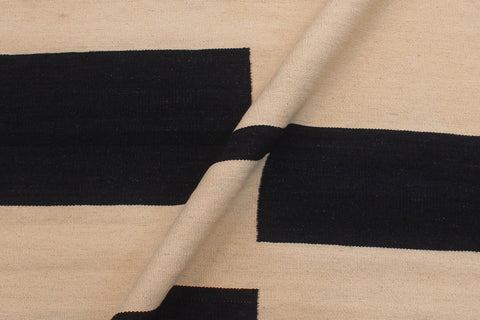 handmade Modern Kilim Beige Black Hand-Woven RECTANGLE 100% WOOL area rug 6 x 8