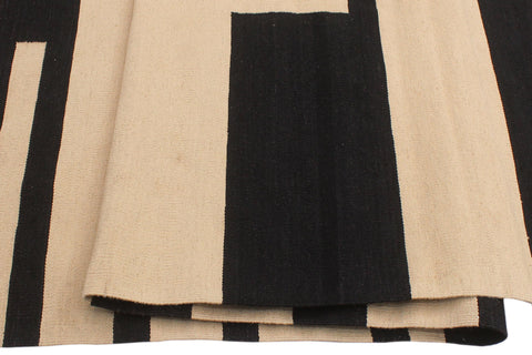 handmade Modern Kilim Beige Black Hand-Woven RECTANGLE 100% WOOL area rug 6 x 8