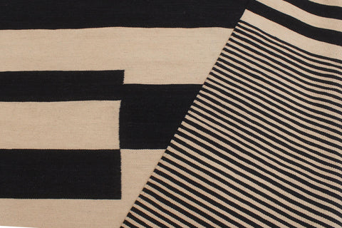 handmade Modern Kilim Beige Black Hand-Woven RECTANGLE 100% WOOL area rug 6 x 8