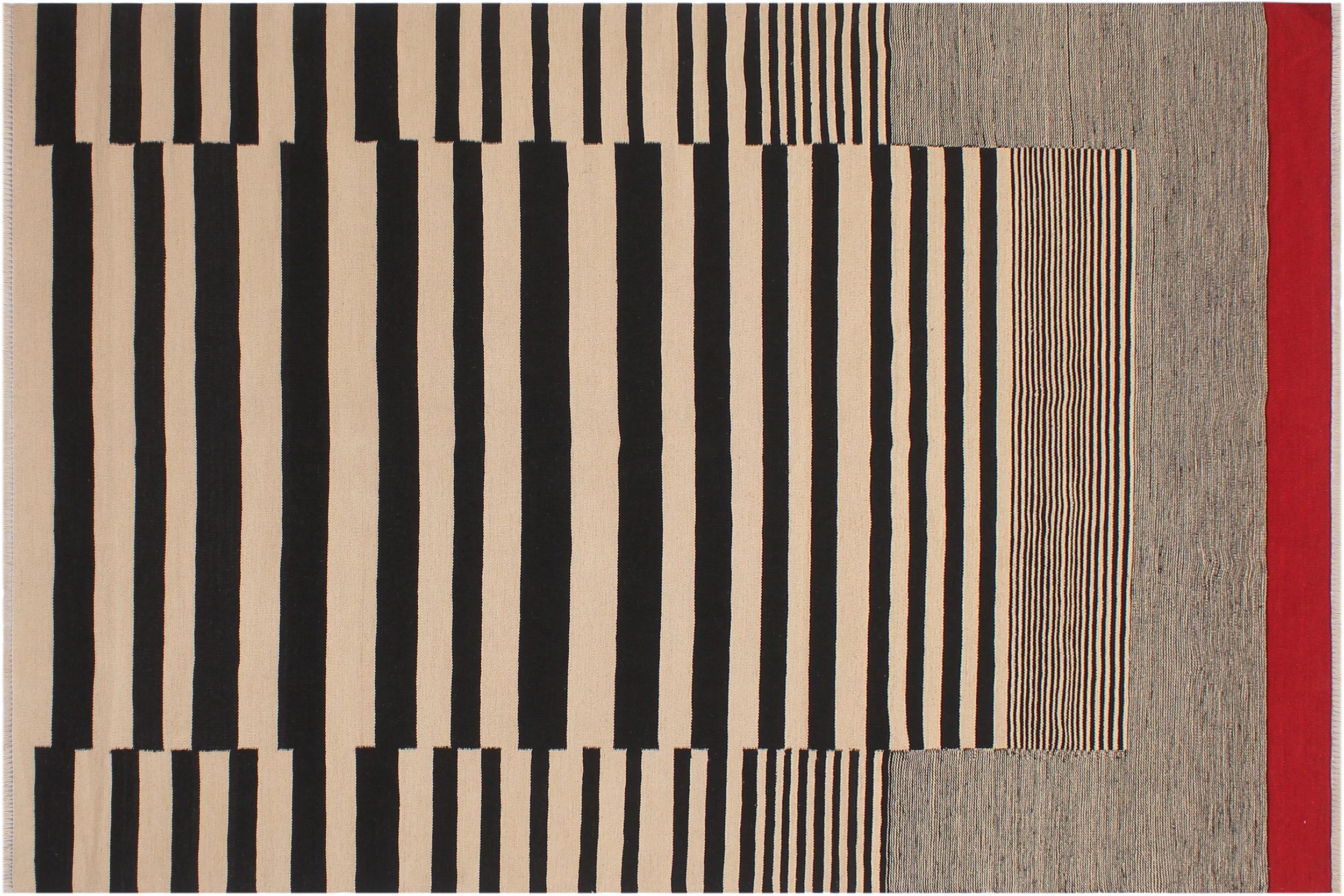 handmade Modern Kilim Beige Black Hand-Woven RECTANGLE 100% WOOL area rug 6x8