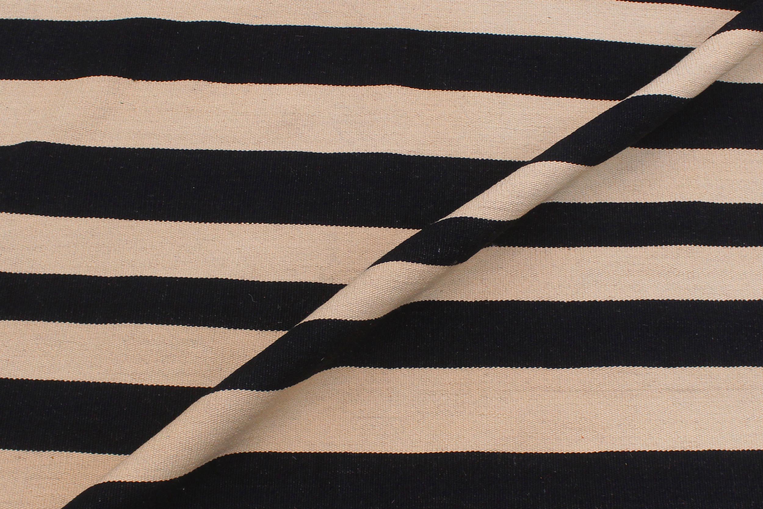 handmade Modern Kilim Beige Black Hand-Woven RECTANGLE 100% WOOL area rug 6x8