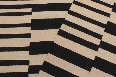 handmade Modern Kilim Beige Black Hand-Woven RECTANGLE 100% WOOL area rug 6x8