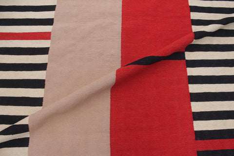 handmade Modern Kilim Beige Black Hand-Woven RECTANGLE 100% WOOL area rug 6x8