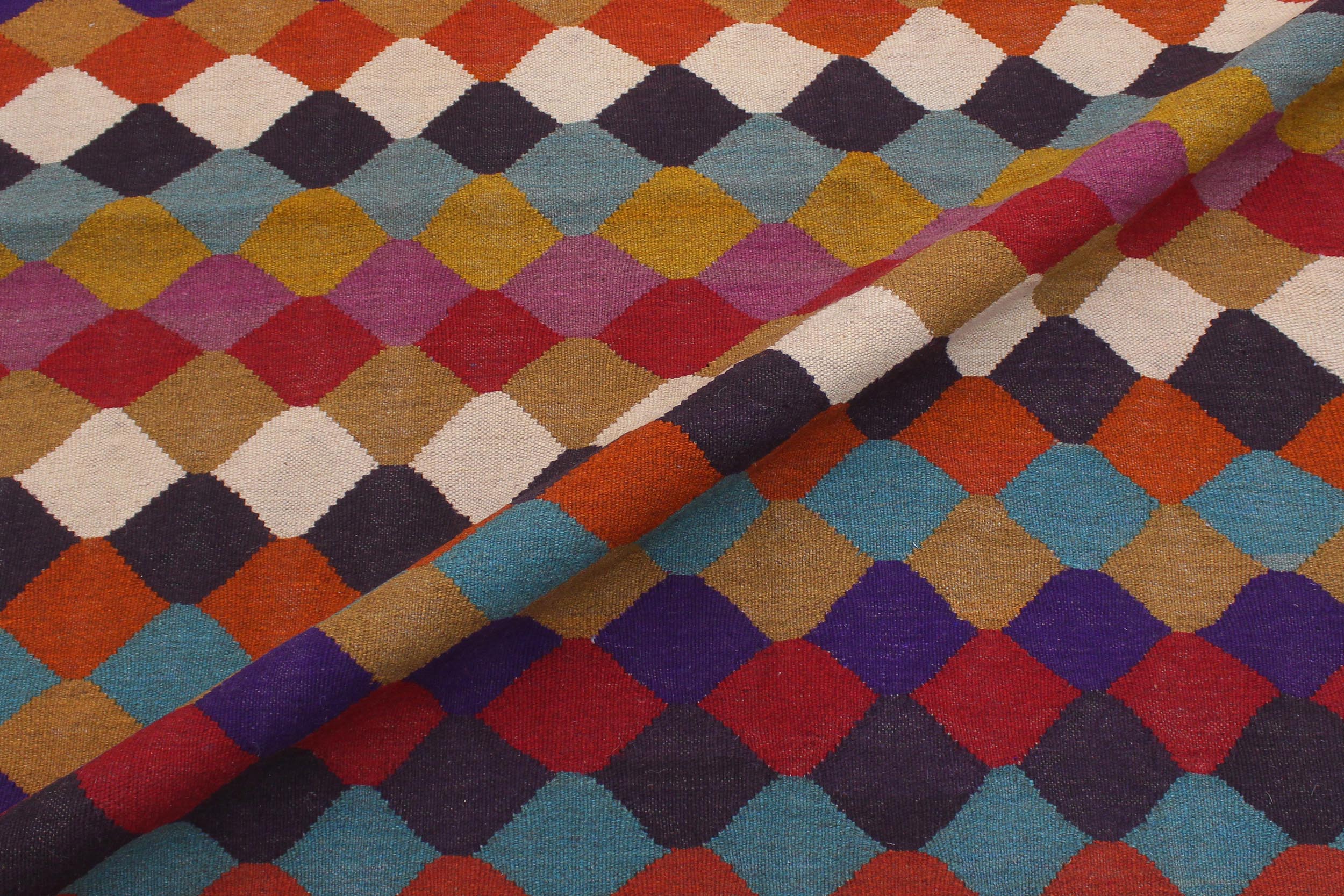 handmade Modern Kilim Blue Beige Hand-Woven RECTANGLE 100% WOOL area rug 6x8