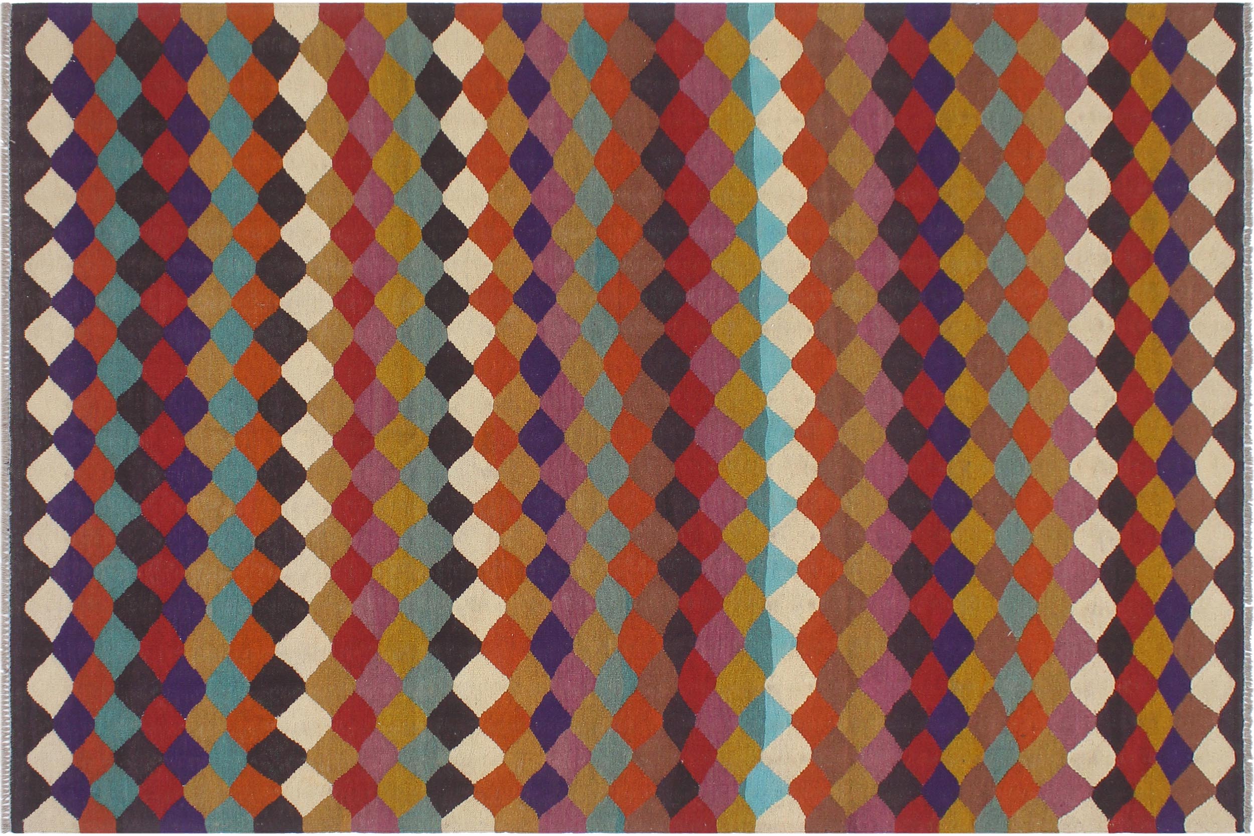 handmade Modern Kilim Blue Beige Hand-Woven RECTANGLE 100% WOOL area rug 6x8