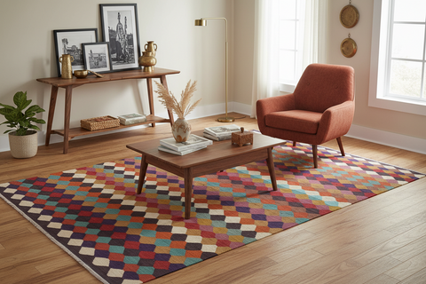 handmade Modern Kilim Blue Beige Hand-Woven RECTANGLE 100% WOOL area rug 6x8