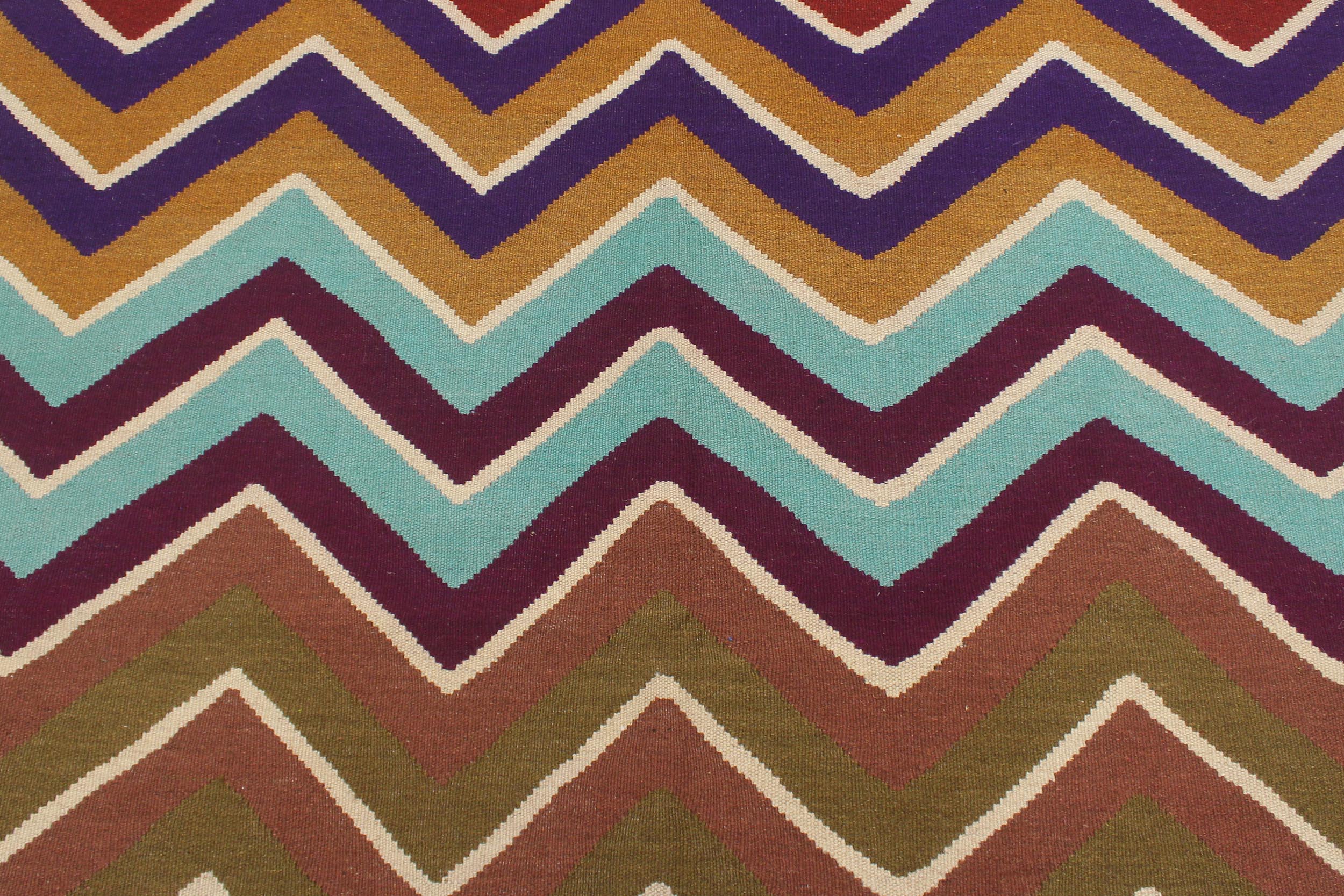 handmade Modern Kilim Blue Beige Hand-Woven RECTANGLE 100% WOOL area rug 5x7