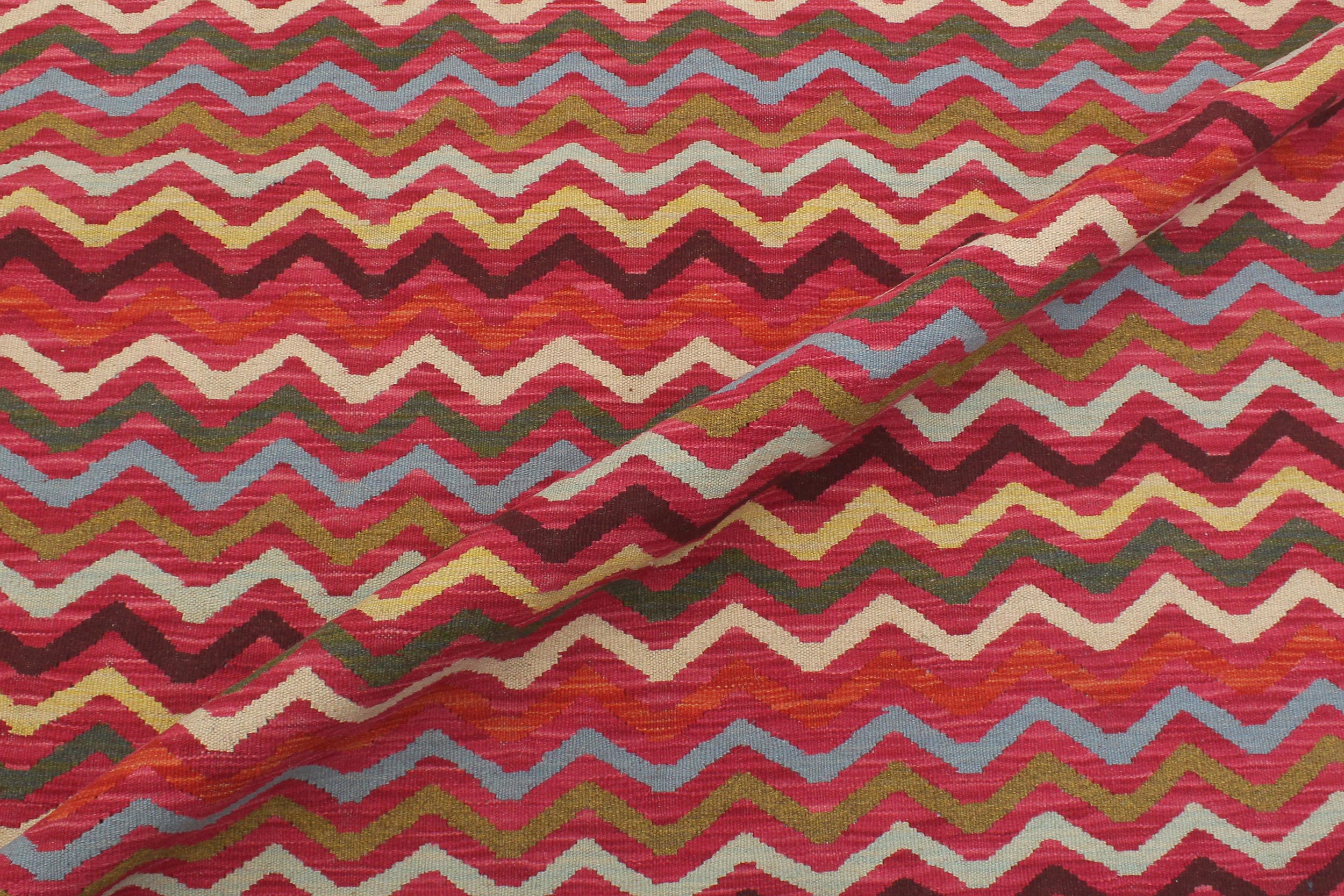 handmade Modern Kilim Pink Gold Hand-Woven RECTANGLE 100% WOOL area rug 5x7