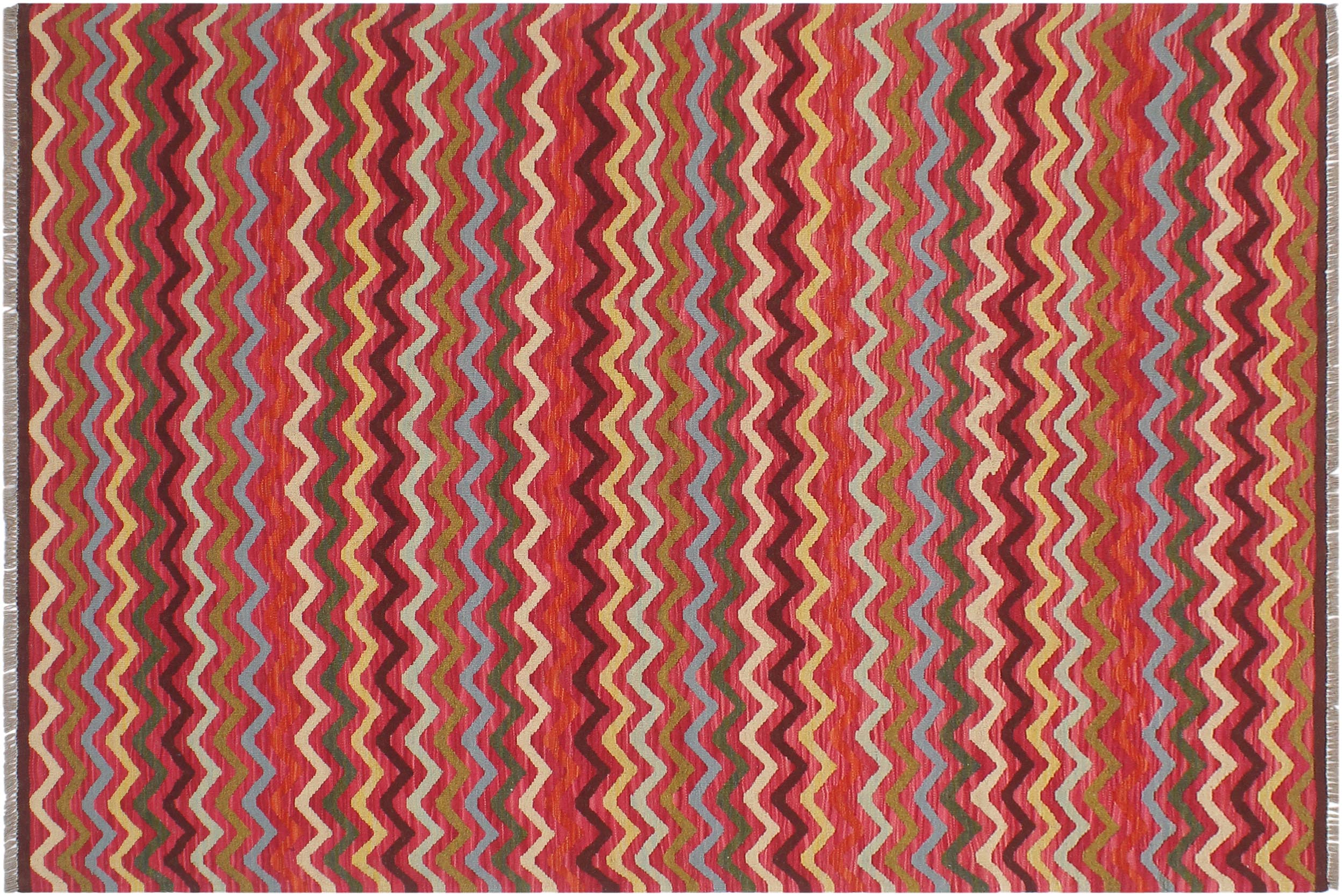 handmade Modern Kilim Pink Gold Hand-Woven RECTANGLE 100% WOOL area rug 5x7