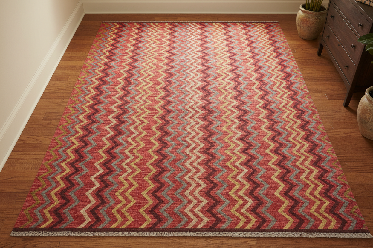 handmade Modern Kilim Pink Gold Hand-Woven RECTANGLE 100% WOOL area rug 5x7