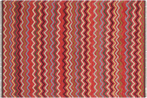 handmade Modern Kilim Pink Gold Hand-Woven RECTANGLE 100% WOOL area rug 5x7