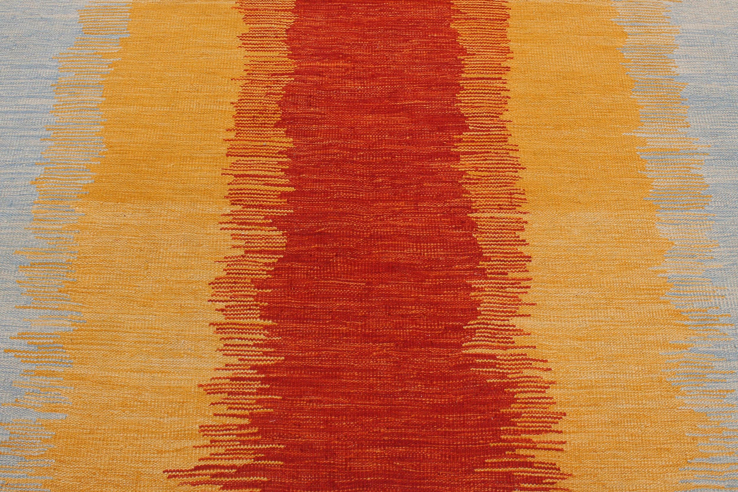 handmade Modern Kilim Rust Blue Hand-Woven RECTANGLE 100% WOOL area rug 5x7