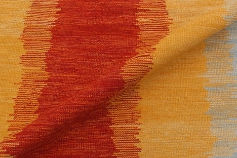 handmade Modern Kilim Rust Blue Hand-Woven RECTANGLE 100% WOOL area rug 5x7