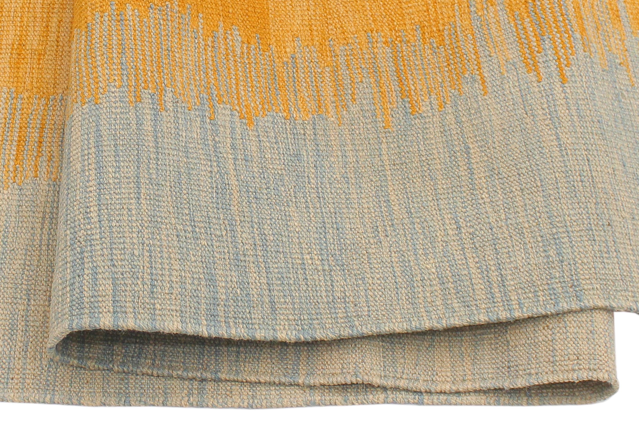 handmade Modern Kilim Rust Blue Hand-Woven RECTANGLE 100% WOOL area rug 5x7